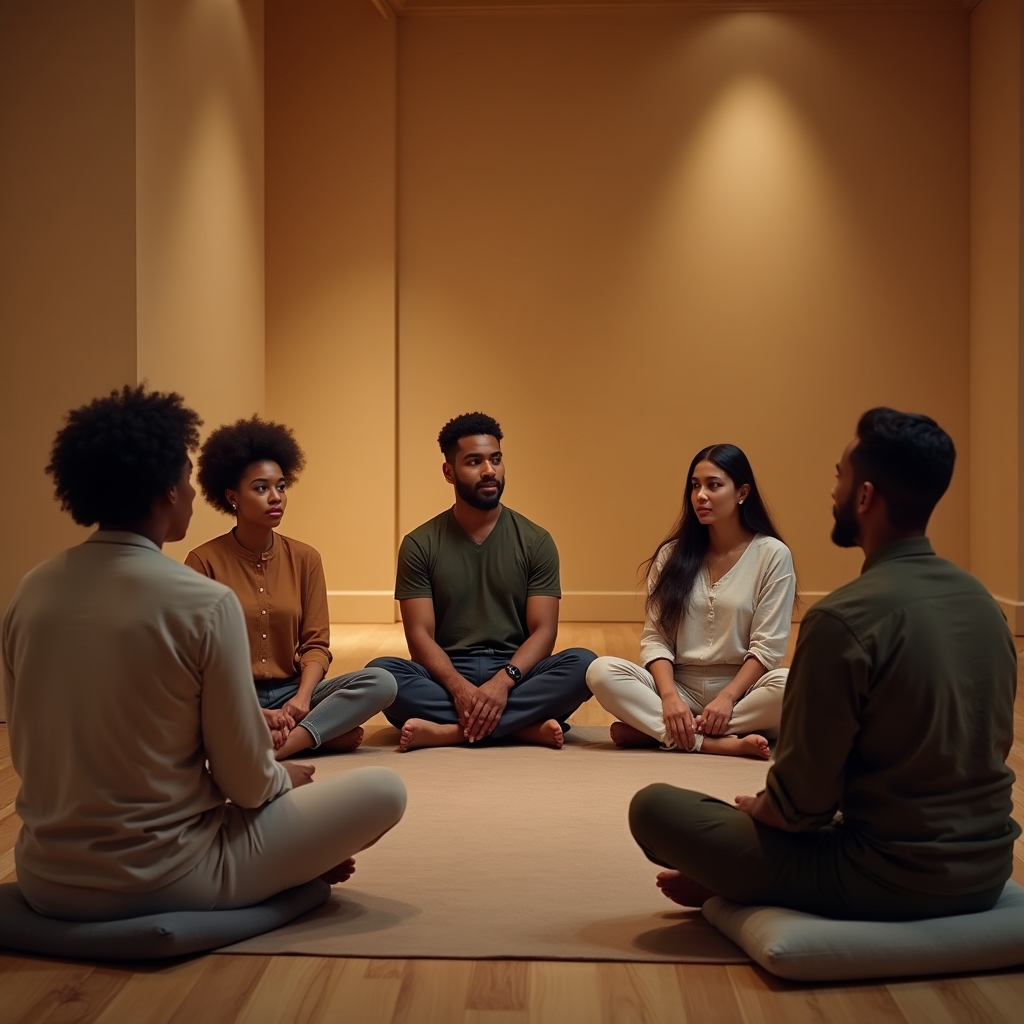 Persone di diversi background culturali in sessione di meditazione laica
